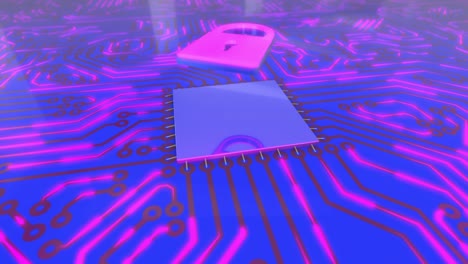파란색과 핑크색 회전 컴퓨터 회로판 개념 잠금 루프 4k