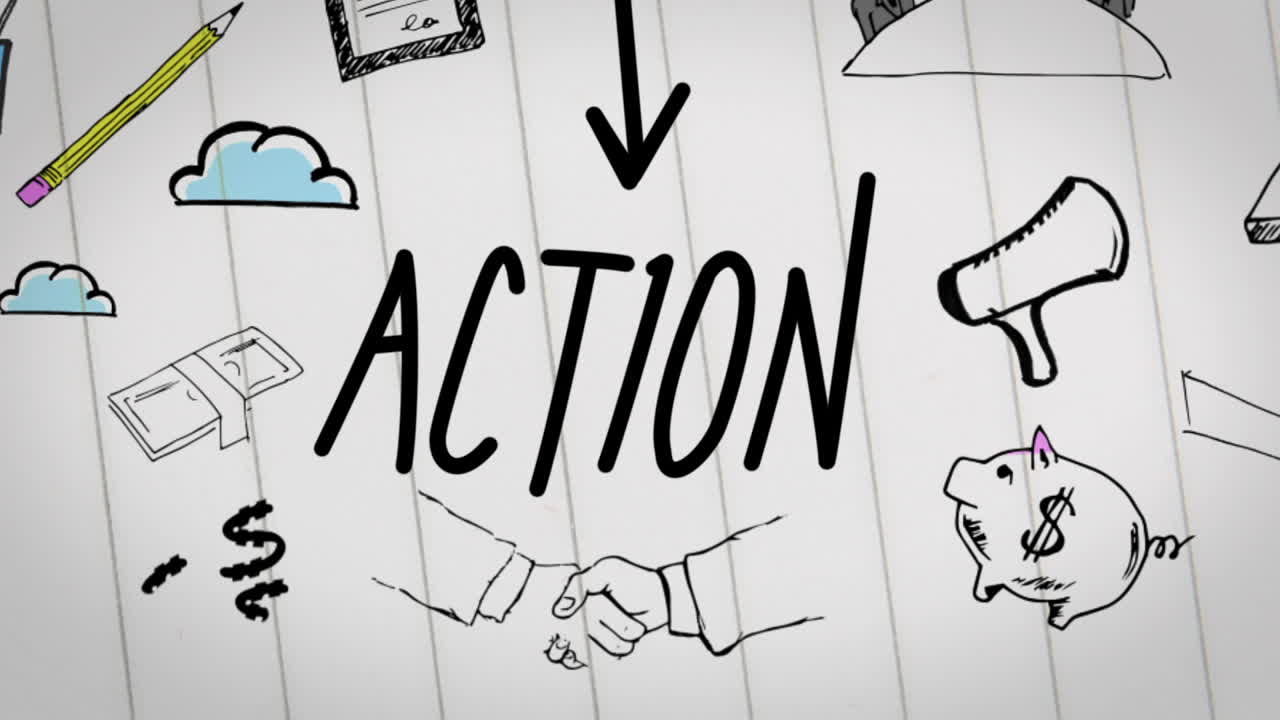 노트 패드 에 그려진 사업 계획 의 컬러 애니메이션