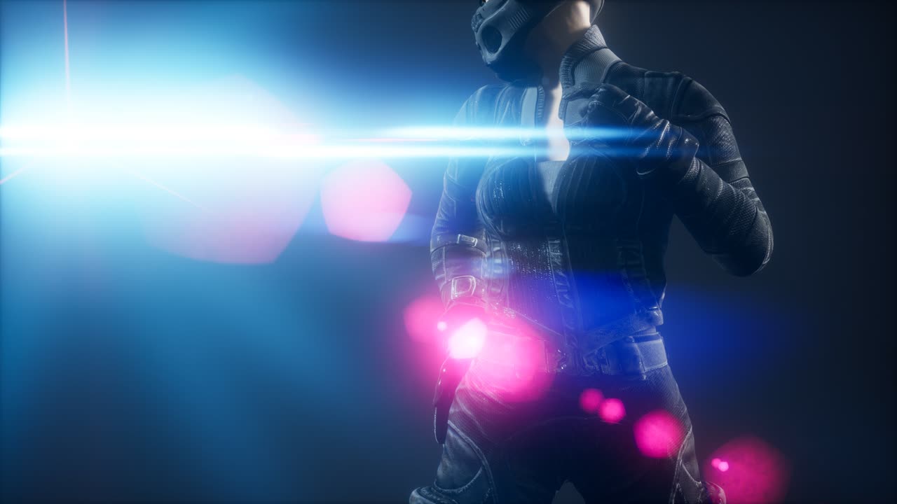 mujer joven cyberpunk, estilo futurista