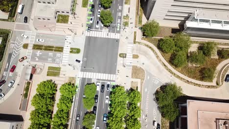 Downtown-Westwood-Near-UCLA-University-in-Los-Angeles,-California-with-Aerial-View-on-a-Warm-Summer-Day