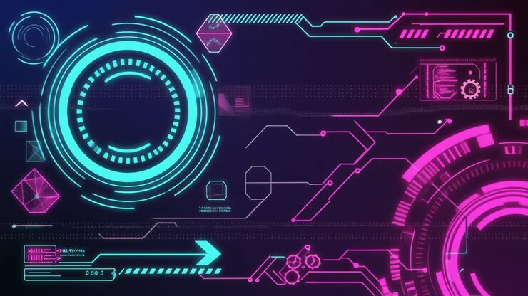 Futuristic Digital Interface with Glowing Neon Elements