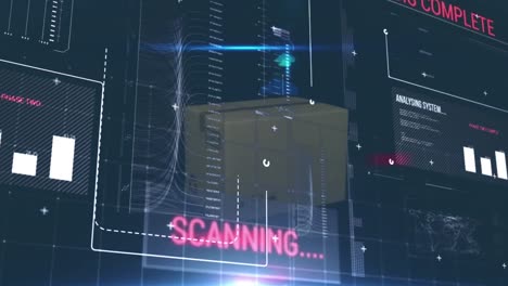 animación del procesamiento de datos sobre una caja de cartón