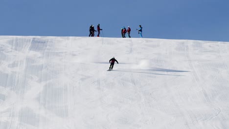 ski athlete with perfect ski technique is showing us nice slalom ski turns