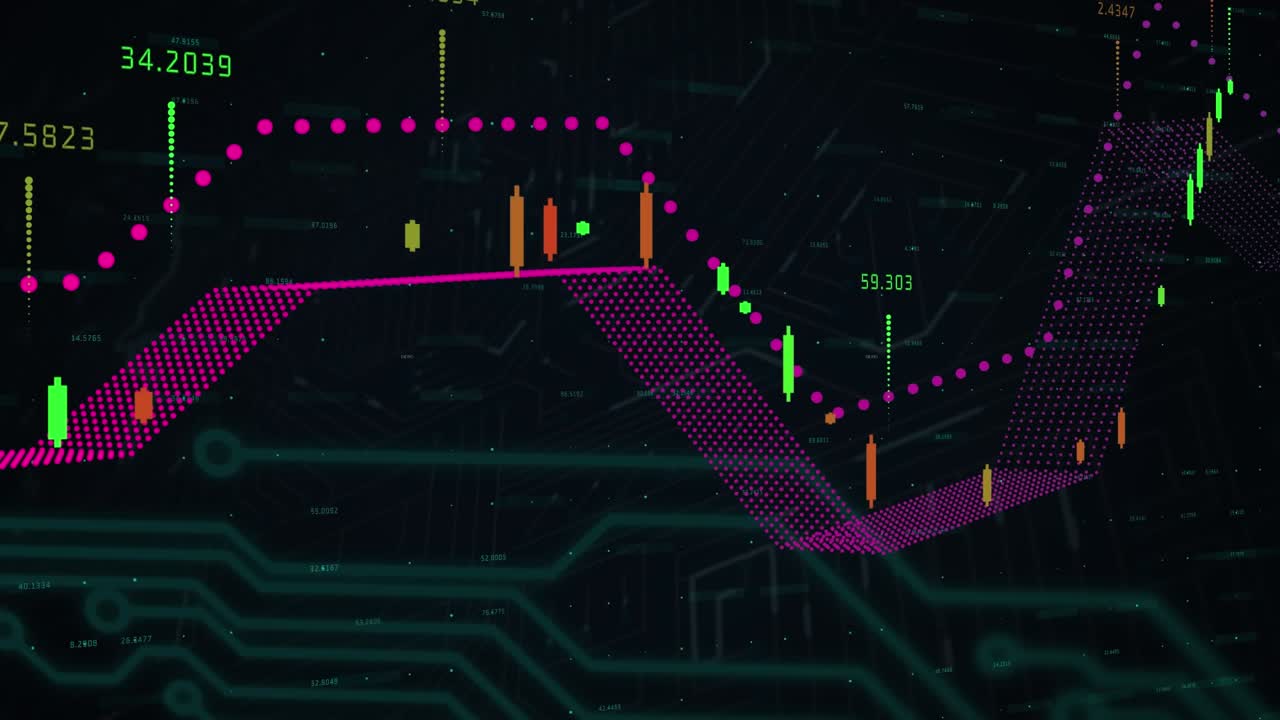 The animation consists of data, a graph, and statistics on a colorful background