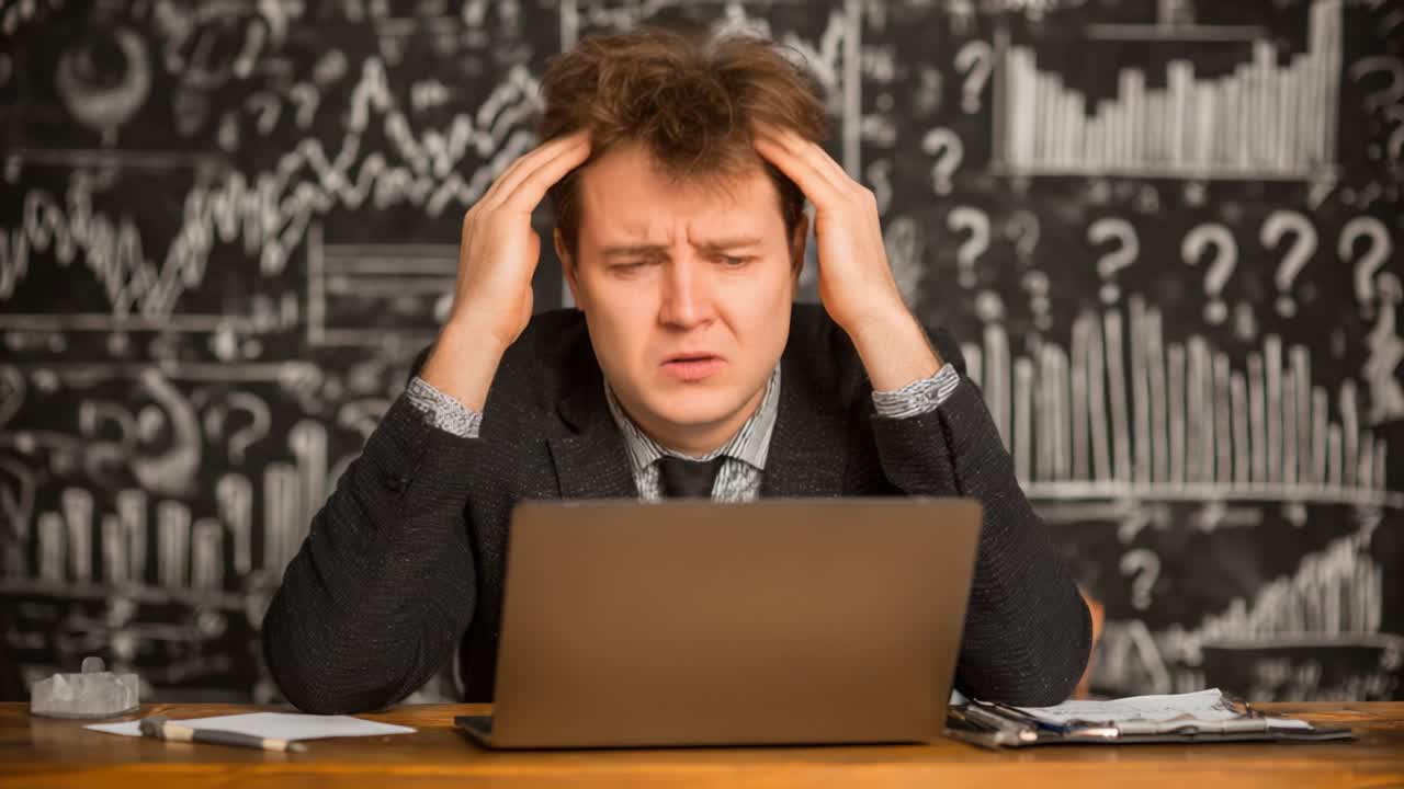 Frustrated Professional Struggling with Complex Data Analysis and Problem-Solving, Facing Overwhelming Challenges in a Fast-Paced Work Environment