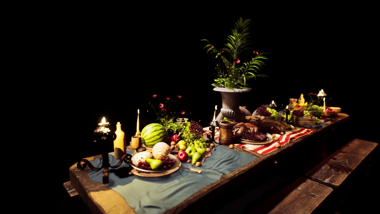 A vibrant table filled with diverse food and drinks for a festive gathering