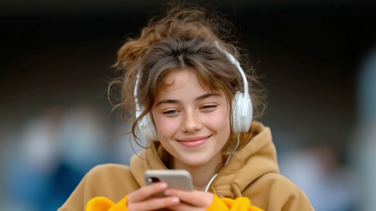 Girl listening to music with headphones and smartphone