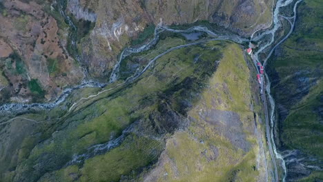 an aerial shot of the "nariz del diablo" or devil's nose in alausí, chimborazo province, ecuador