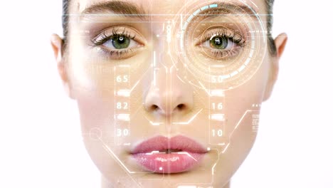 futuristic and technological scanning of the face of a beautiful woman for facial recognition and scanned person. it can serve to ensure personal safety.