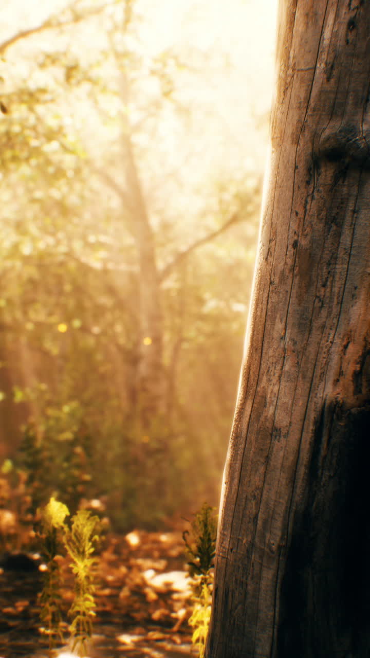 숲 속 의 나무 들 을 통해 빛 이 필터링 된다