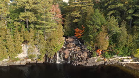 closing in on small cascading waterfall at high falls in bracebridge ontario