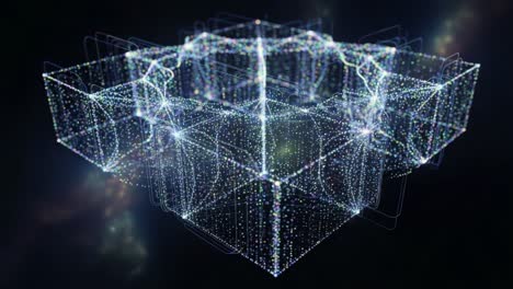 a captivating visual journey through a cosmic data structure: exploring the interconnectedness of luminescent points in a vibrant digital cosmos