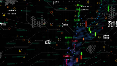 animation of financial data processing against black background
