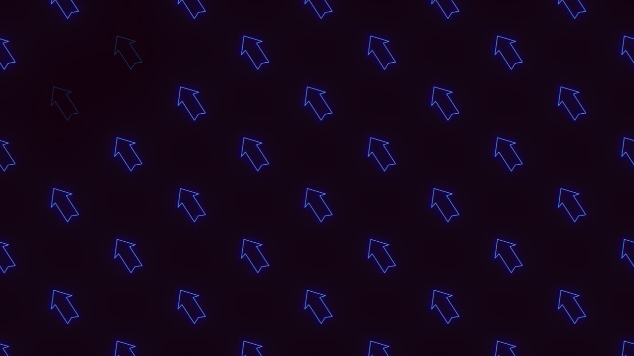 Abstract blue arrows scattered across a black backdrop, each pointing in various directions, creating a visually dynamic and striking geometric pattern