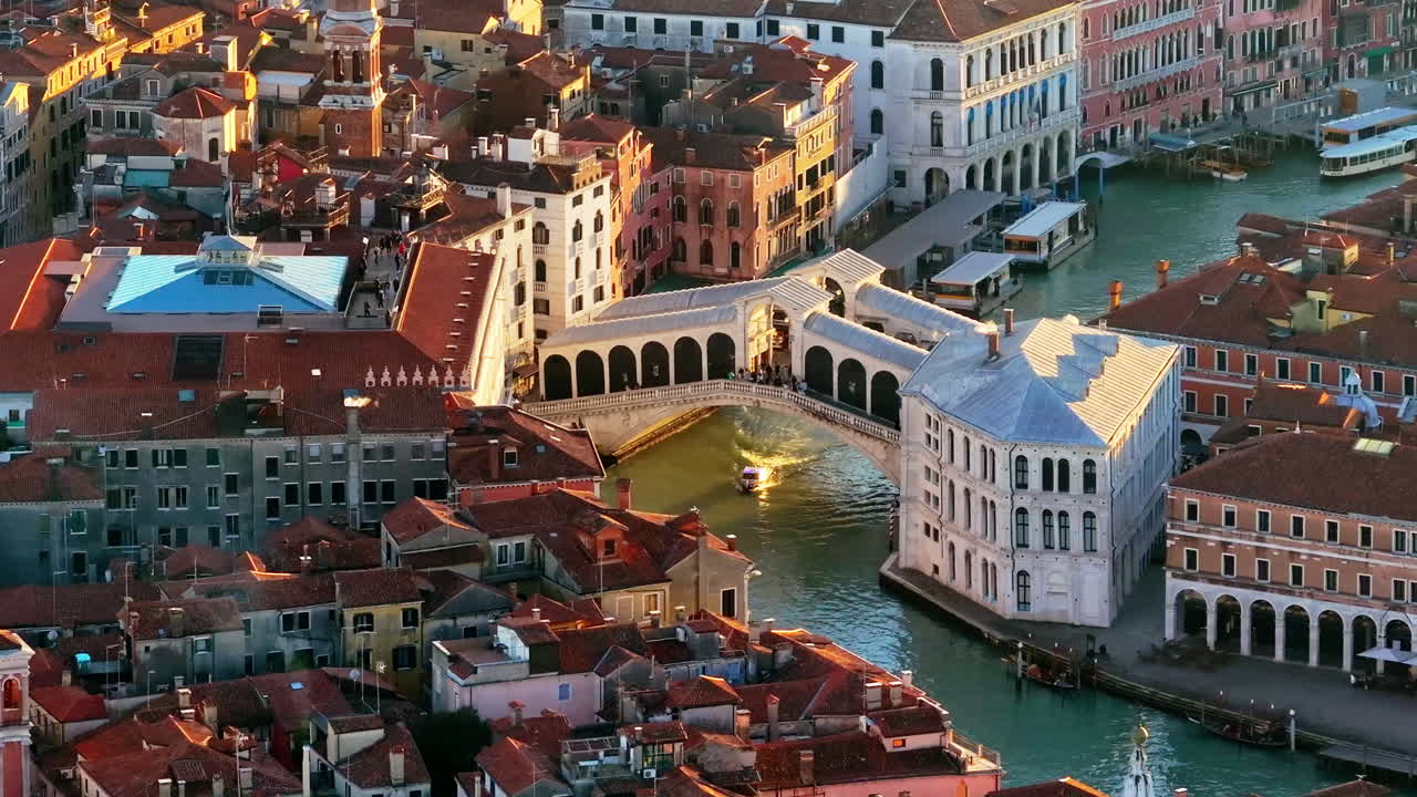 Aerial drone view of the buildings in Venice City, Italy