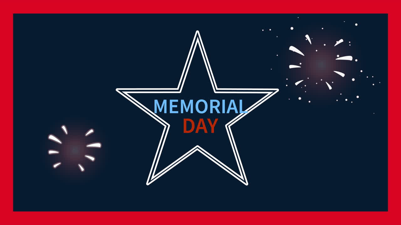 feliz día conmemorativo letras en estrella con fuegos artificiales