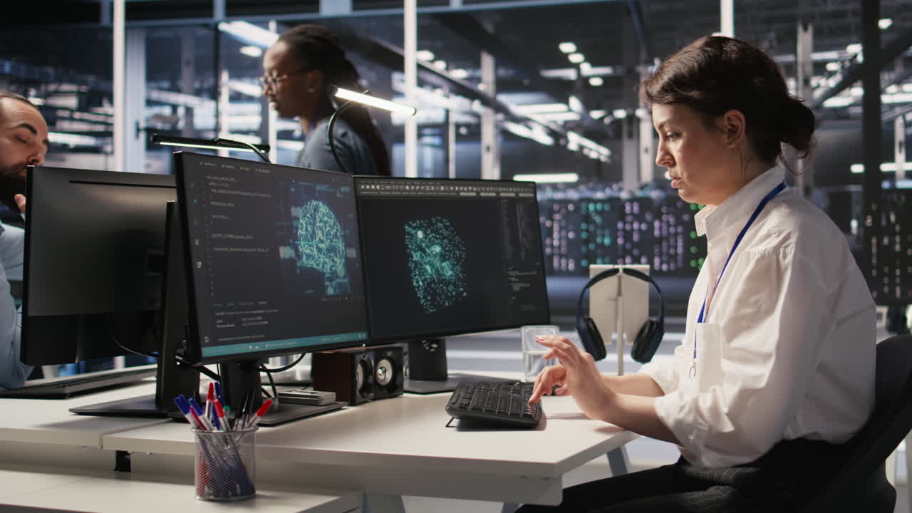 Vertical video Excited data center engineer dancing after achieving AI breakthrough
