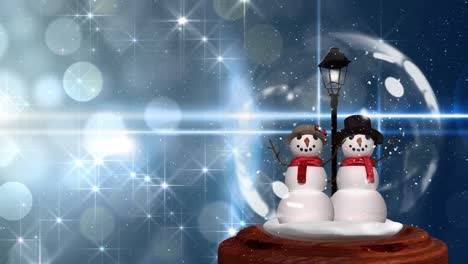 Süße-Weihnachtsanimation-Eines-Schneemannpaares-In-Der-Schneekugel-4k