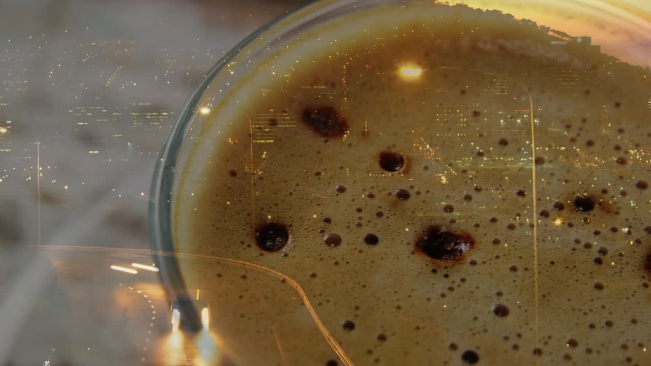 Subtle camera shifting showing glass coffee cup, lights casting shifting highlights, showing crema