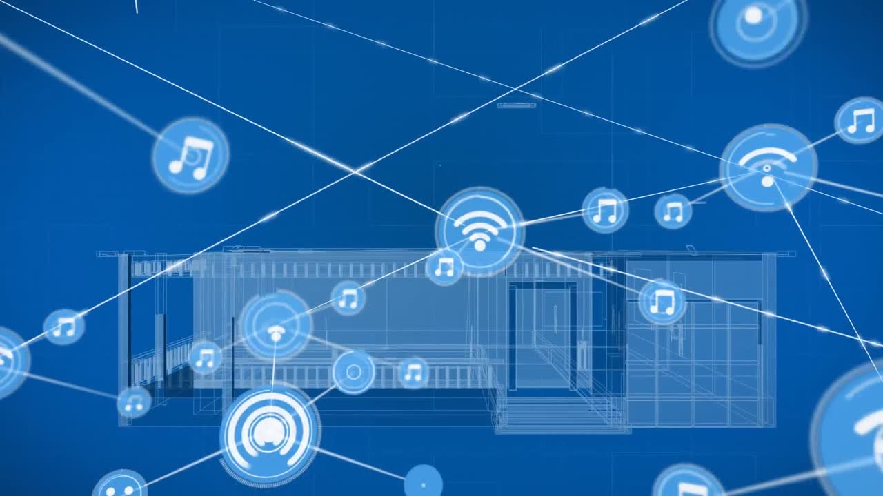 Animation of network of connections over house drawing