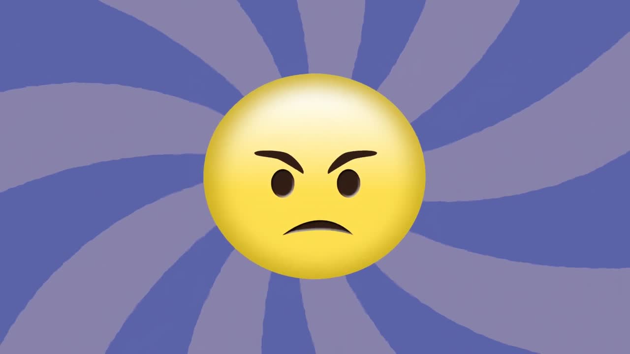 줄무 패턴 배경 위에 화가 난 이모지 아이콘의 애니메이션