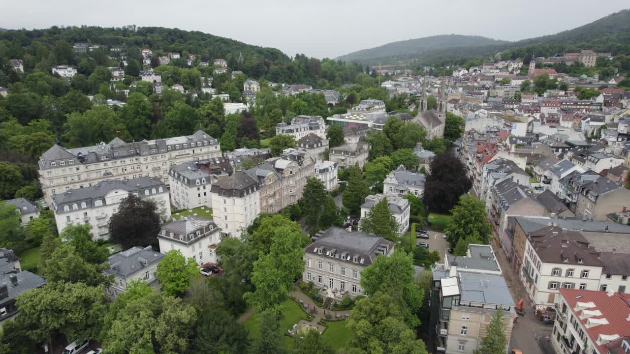 Aerial flight over spa town of Baden-Baden in Baden-W&uuml;rttemberg, Germany