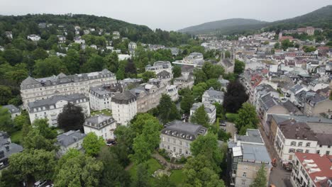 aerial flight over spa town of baden-baden in baden-württemberg, germany