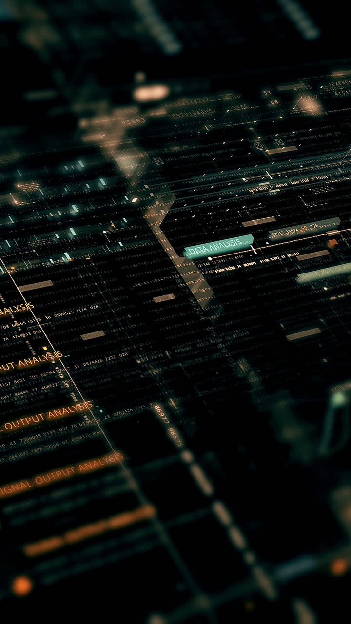 Futuristic metaverse hi-tech digital data telemetry with encrypted numbers display dynamic background for computer desktop vertical format screen display
