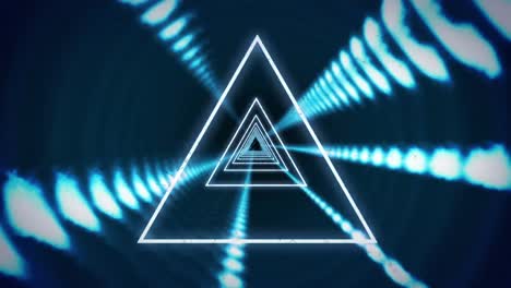 animación de triángulos brillantes girando en un túnel de luces brillantes