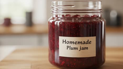 homemade plum jam in a glass jar