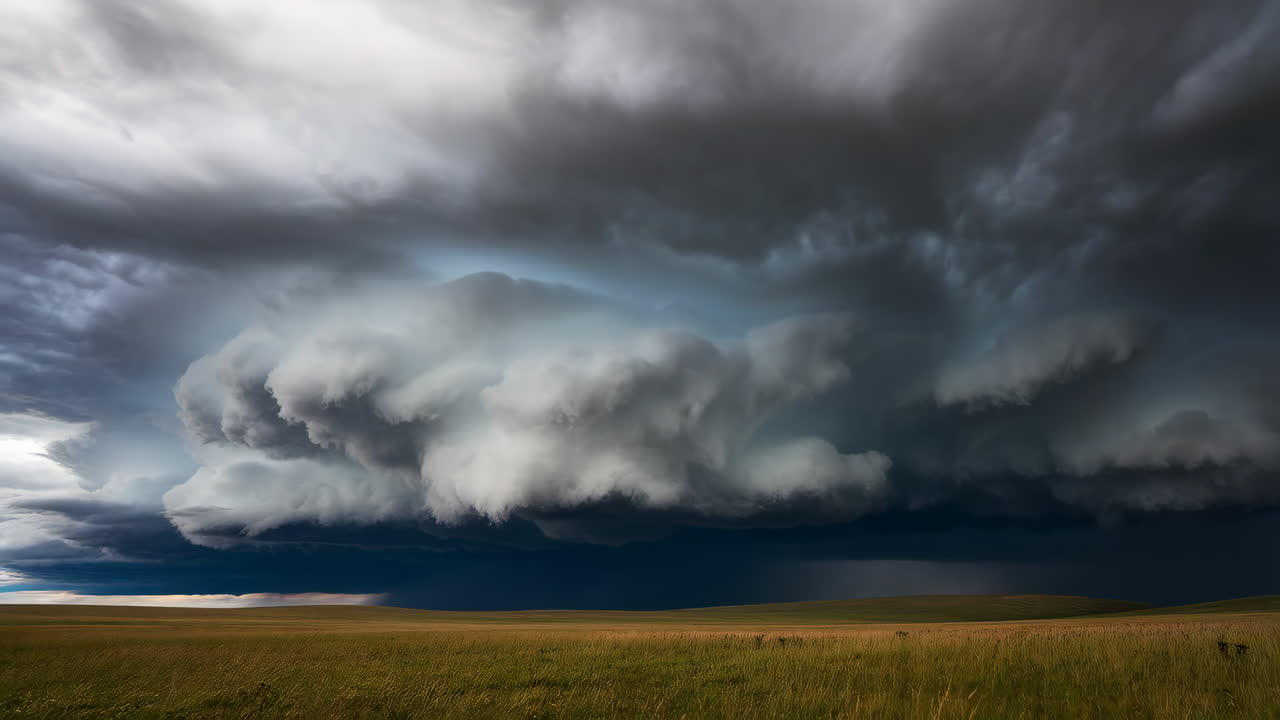 Dramatic Supercell Thunderstorm Over Expansive Prairie Landscape