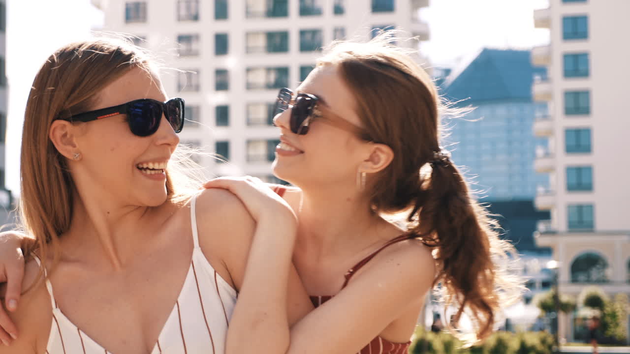 도시 를 즐기는 두 여자 친구