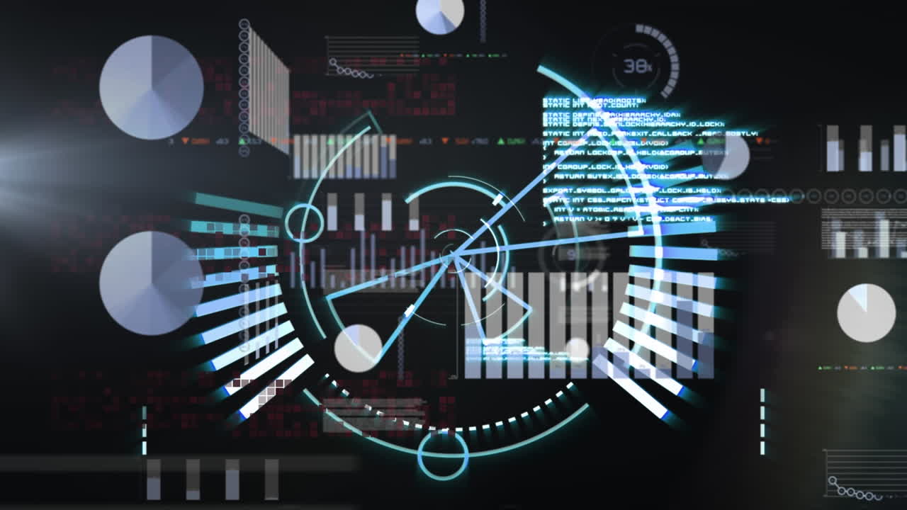 Animation of loading circles over multiple graphs and trading board against abstract background