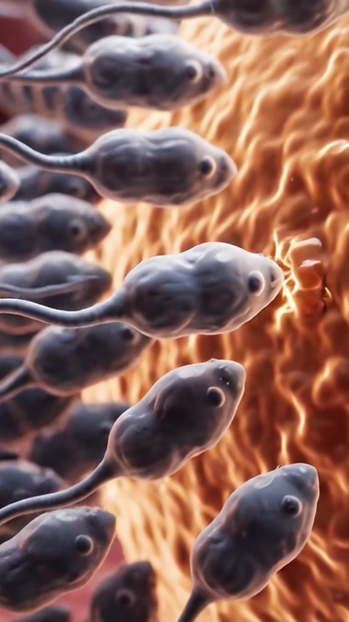 A Detailed Exploration of Sperm Cell Interaction with an Egg Cell During the Fertilization Process, Showcasing the Intricacies of Reproductive Biology in a Microscopic View