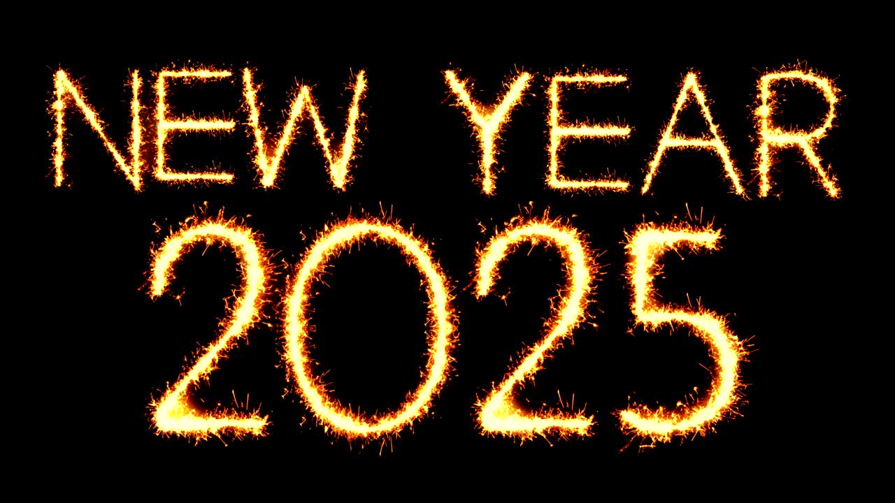 New Year 2025 Text Sparkler Glitter Sparks Firework Loop Animation