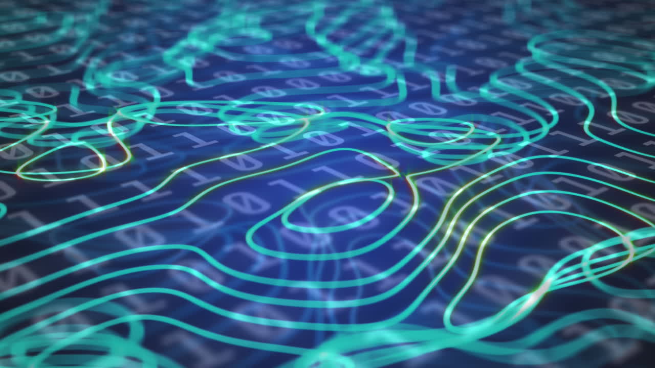 Animation of binary coding data processing and network of connections