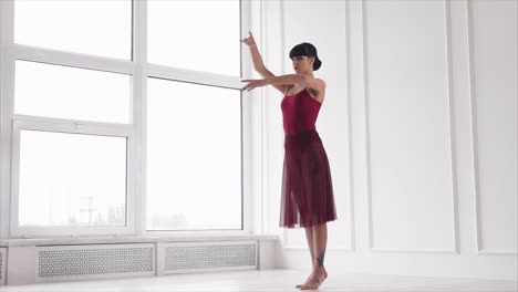 woman in red ballet costume dancing