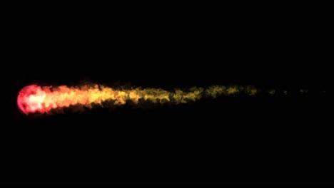 visual effects, vfx, fireball with a long tail on black background 3d animation