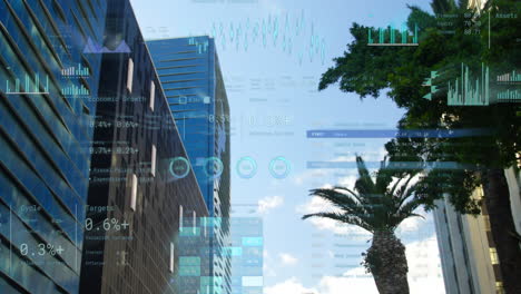 animación del procesamiento de datos financieros sobre la ciudad