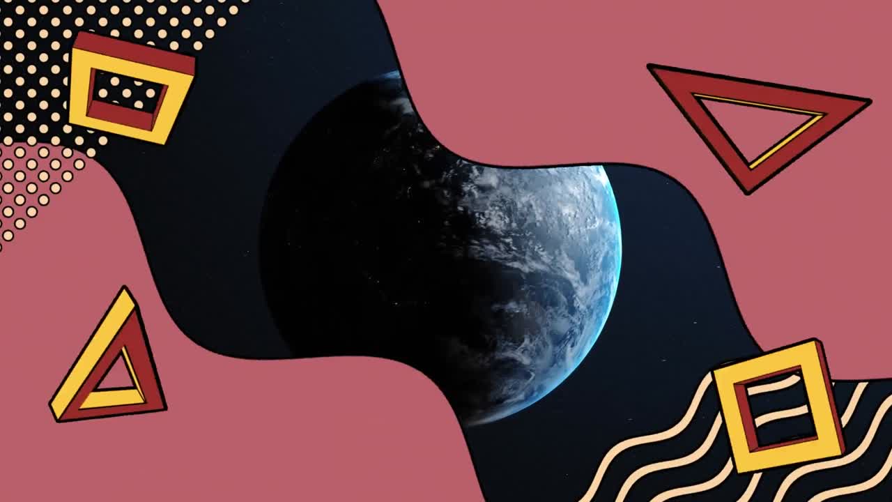 animación de formas abstractas retro sobre el planeta tierra