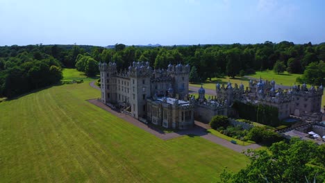 aerial view of famous scottish castle and garden in scottish borders, famous landmark in kelso, scotland, united kingdom