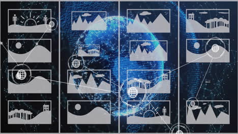 Animation-Eines-Globus-Und-Eines-Verbindungsnetzwerks-Mit-Symbolen-über-KI-Daten