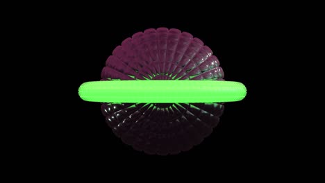 giro de una bola geométrica futurista construida a partir de cuadrados con canal alfa. órbita de neón moviéndose alrededor de la esfera. patrón sin costuras.