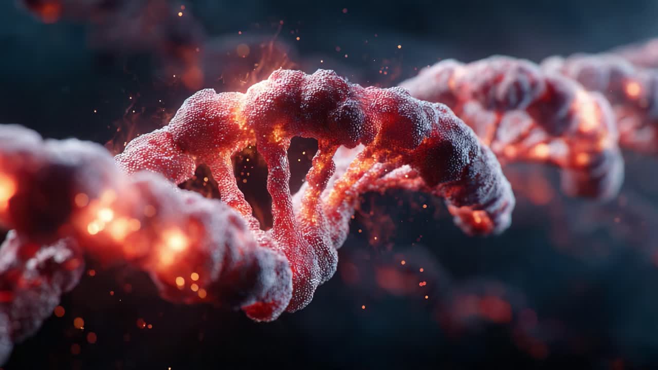 An Artistic Representation of DNA Helix with Glowing Particles Illustrating the Fundamental Building Blocks of Life in Stunning Detail and Vibrancy