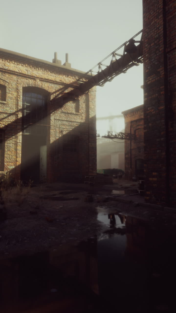 fábrica de ladrillos abandonada en la luz del sol brumosa