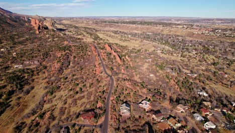 aerial view of countryside desert road near garden of the gods rural area in manitous springs, colorado