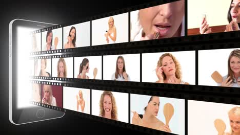 montaje de mujeres atractivas poniéndose maquillaje