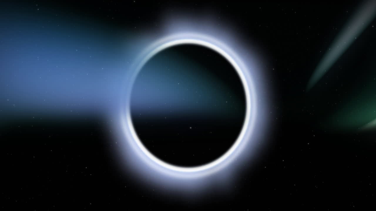 Animation of light trails and circle on black background