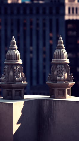 close up of stone finials on building roof