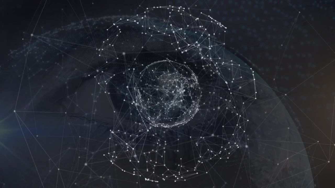 Animazione di rete di connessioni e globo su sfondo scuro